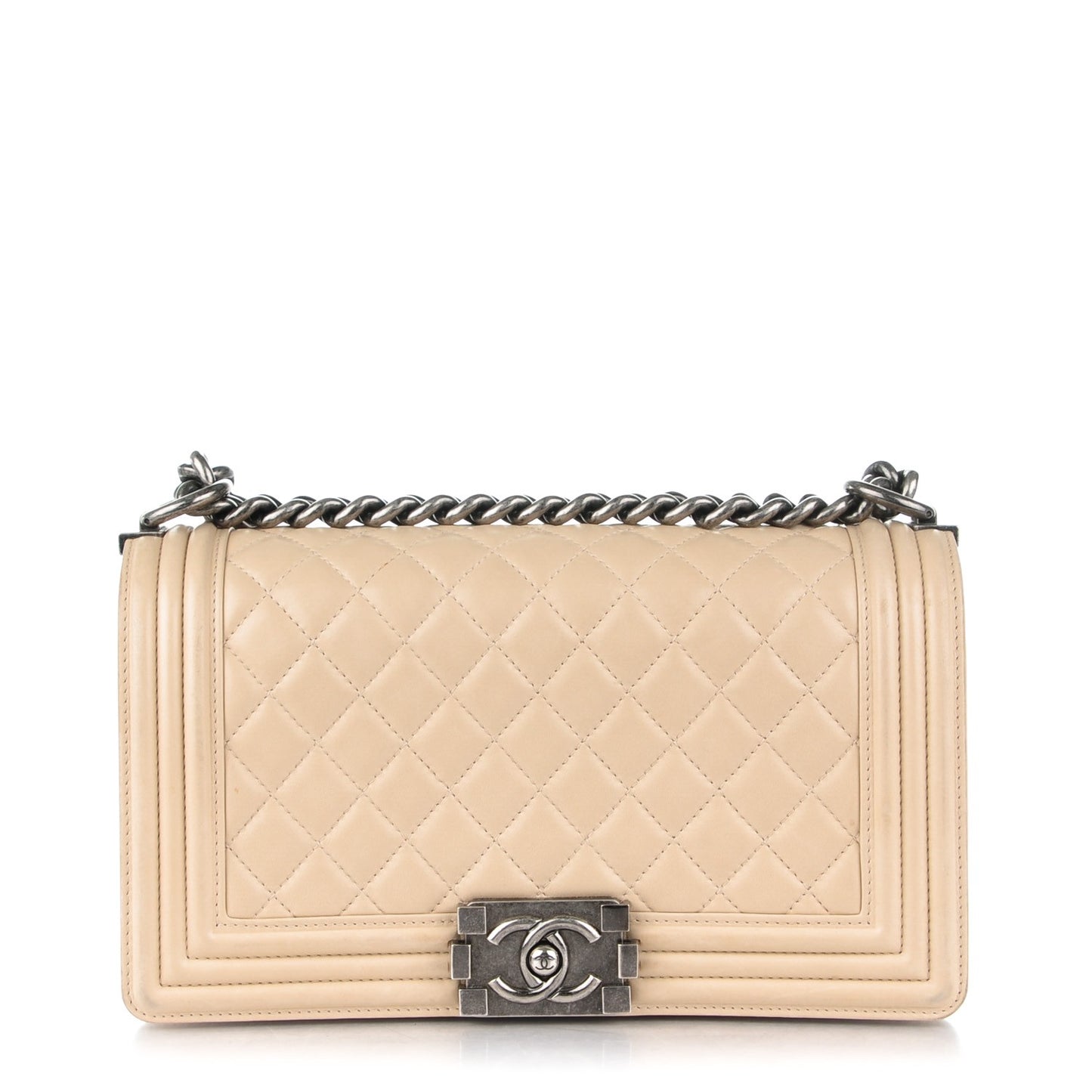 Lambskin Quilted Medium Boy Flap Beige Clair