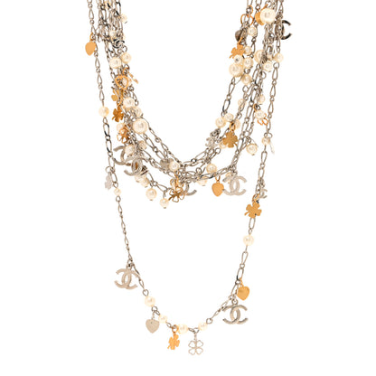 Chanel Pearl CC Clover Long Necklace Gold White 1 of 4