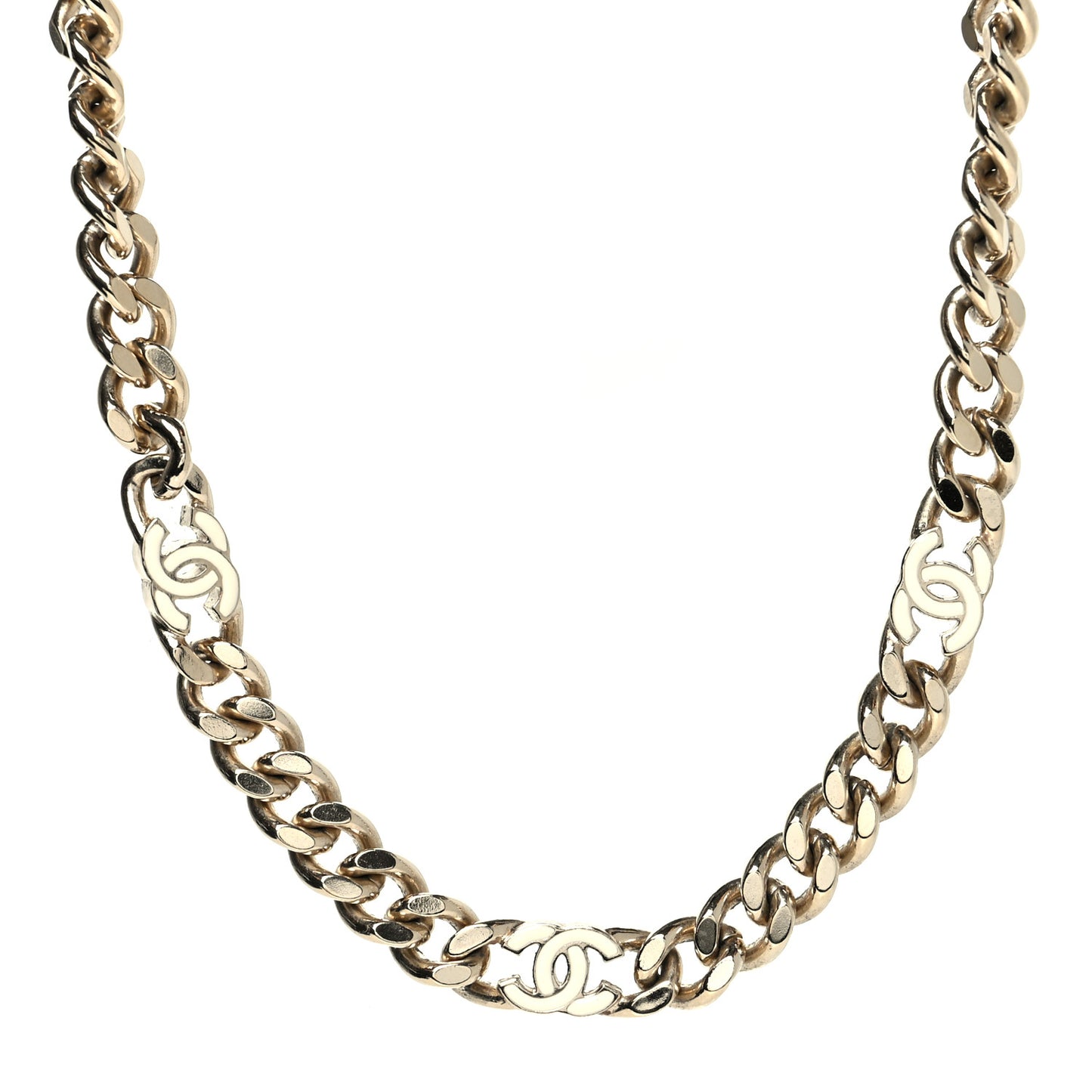 Metal Enamel Chain CC Choker Gold White