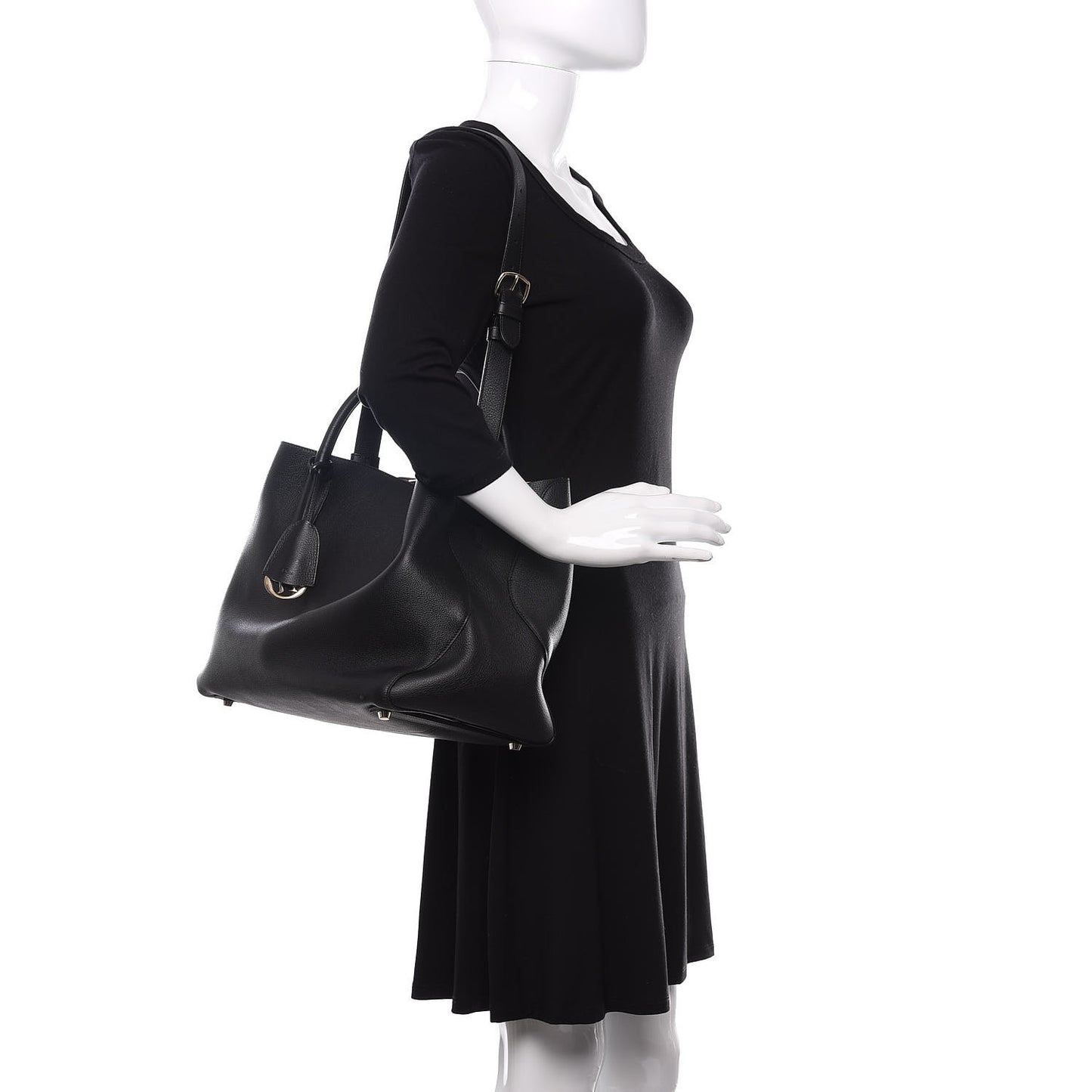 Supple Grained Calfskin Large Open Bar Tote Black