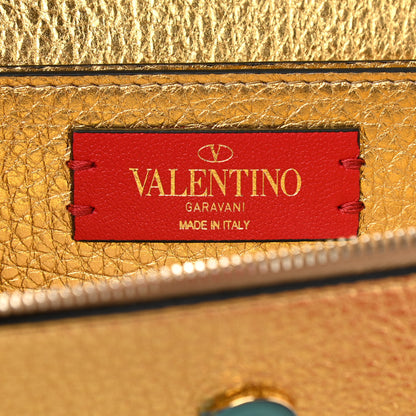 Valentino Garavani Pebbled Calfskin Rockstud Flap Wallet On Chain Soft Gold 6 of 9