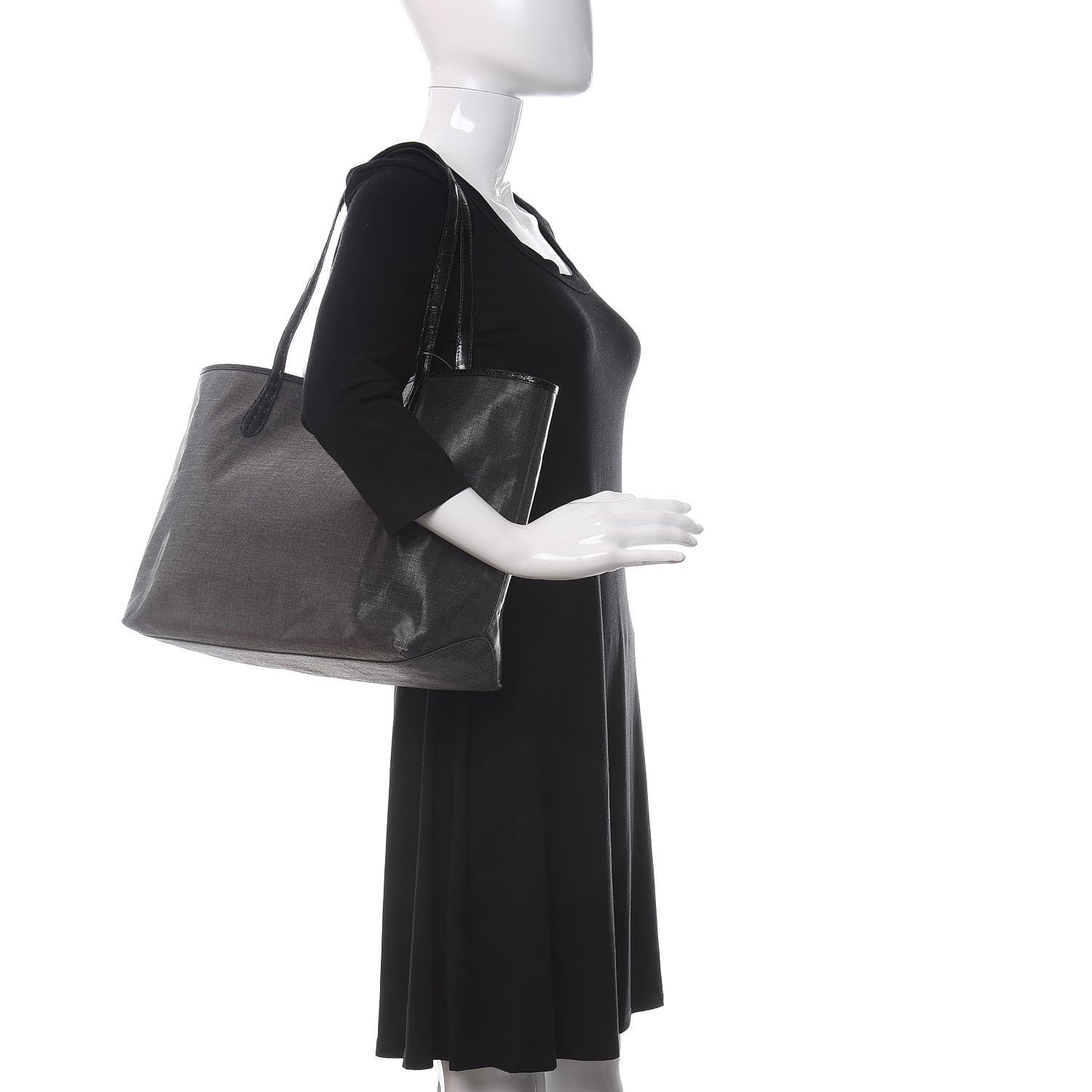 Nancy Gonzalez Coated Linen Crocodile Medium Erica Shopper Tote Black 2 of 12