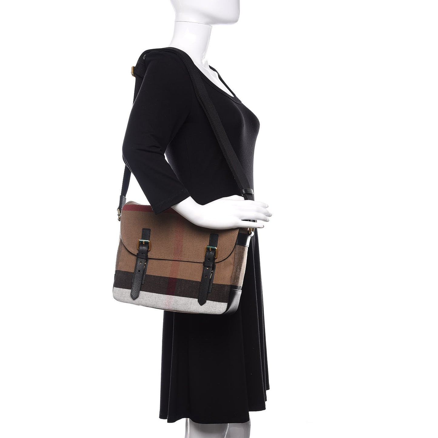 Canvas Mega Check Large Baildon Messenger Bag Black