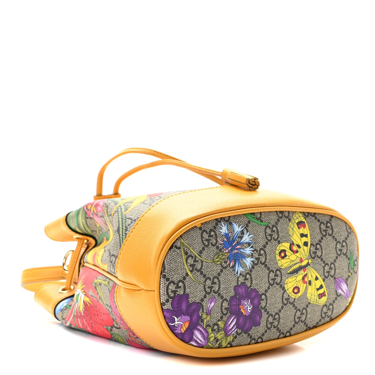 GG Supreme Monogram Flora Small Ophidia Bucket Bag Beige Multicolor Crop