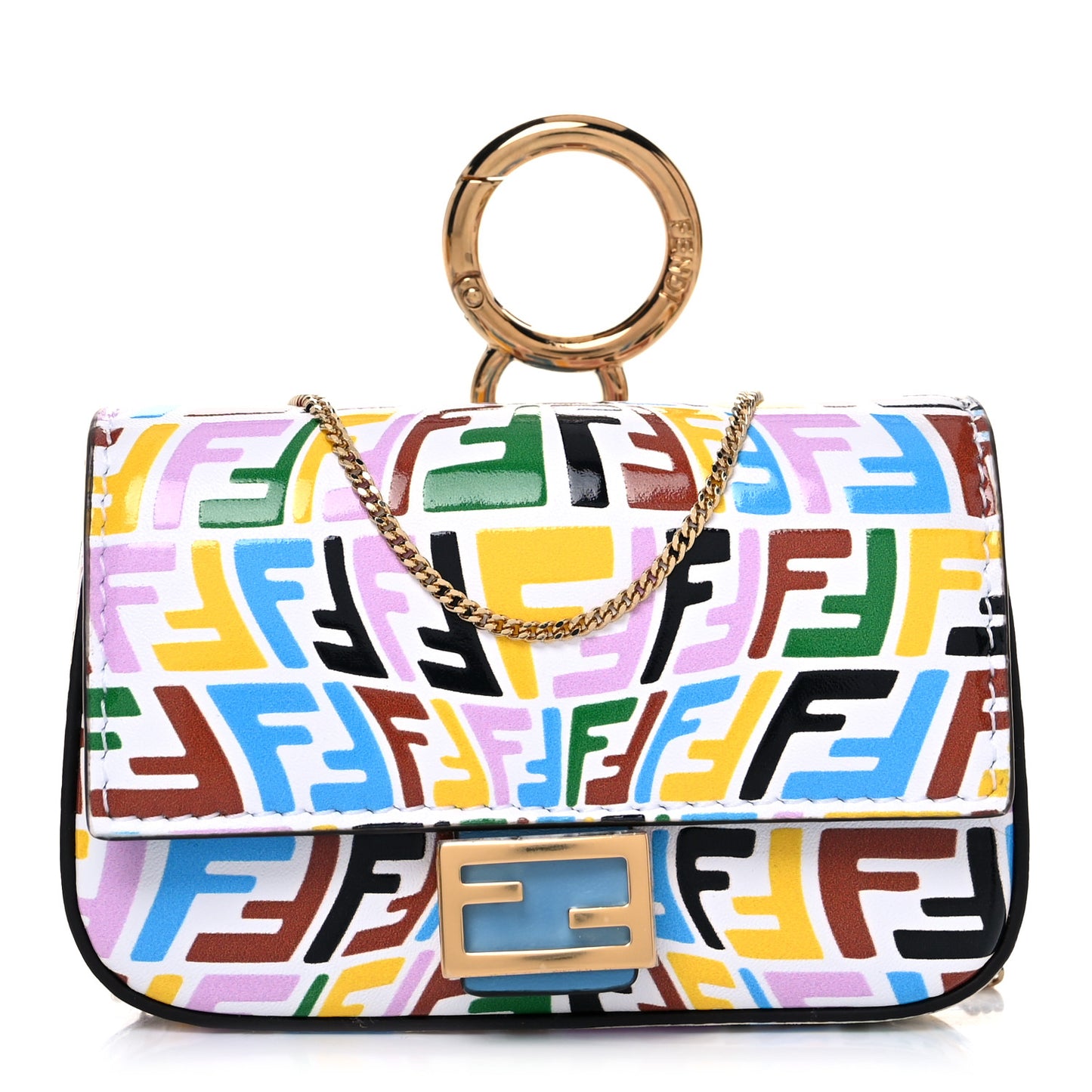 X SARAH COLEMAN Vitello Liberty Ceylon Micro FF Fish Eye Embossed Nano Baguette Charm Multicolor Cyber Blue