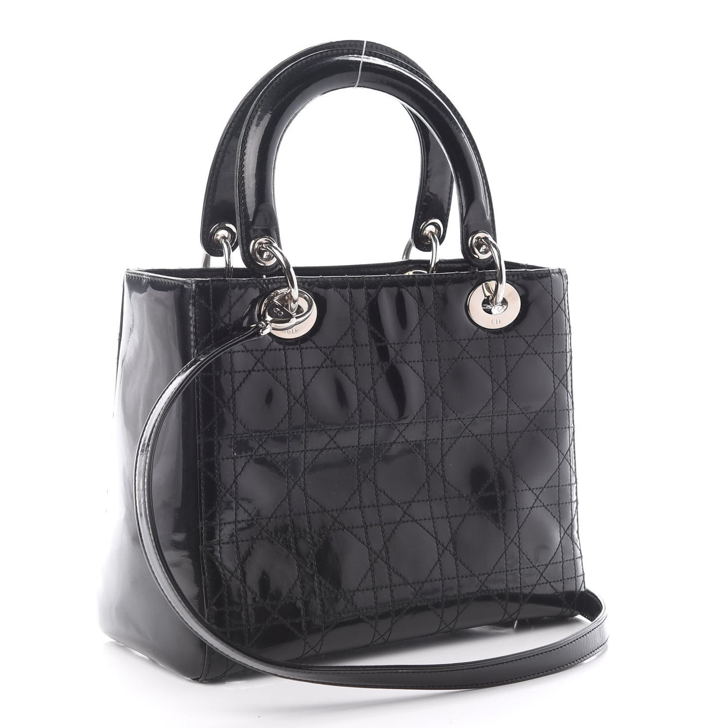 Patent Cannage Stitched Medium Lady Dior Black