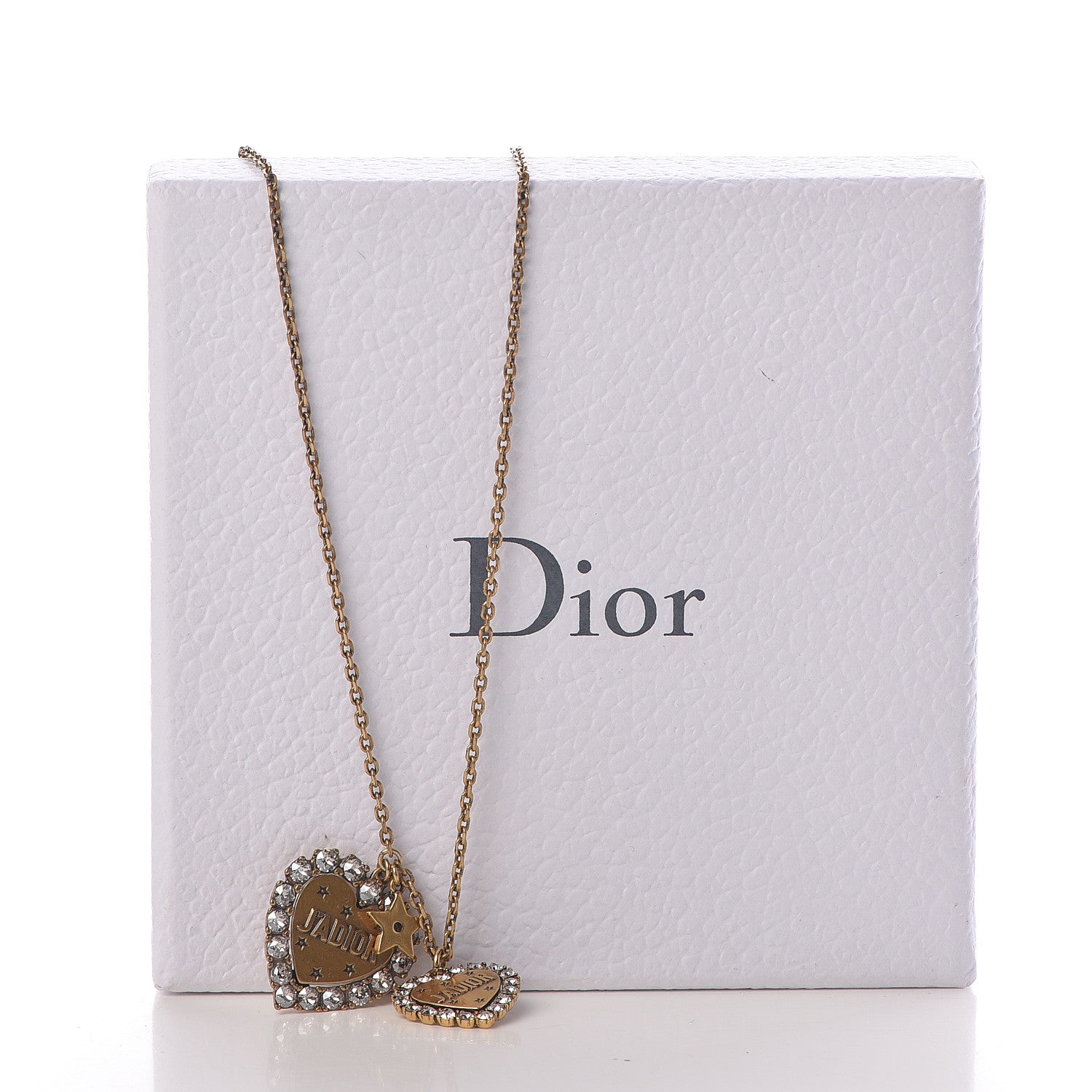 Christian Dior Metal Double Heart J'adior Necklace Aged Gold