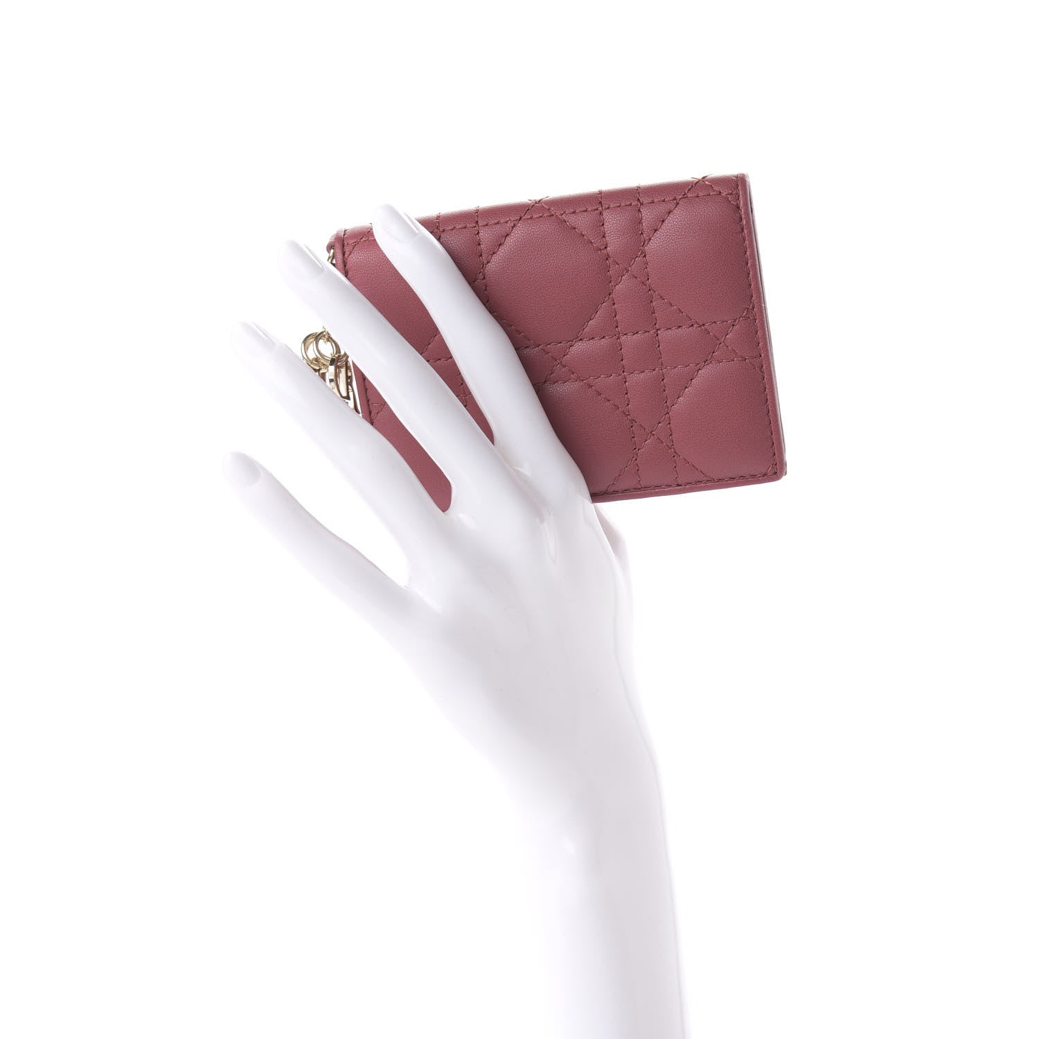 Christian Dior Lambskin Cannage Small Lady Dior Flap Card Holder Burgundy 2 of 9