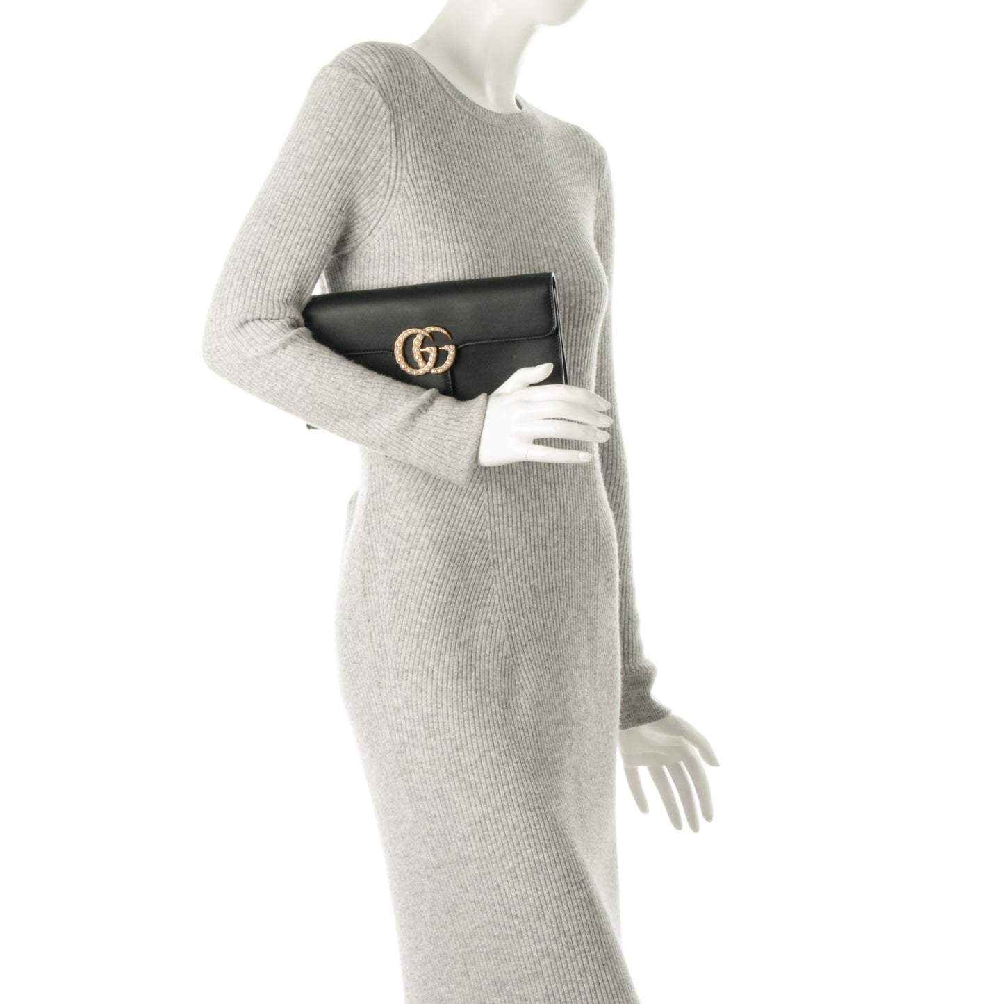 Calfskin Pearly GG Marmont Clutch Black