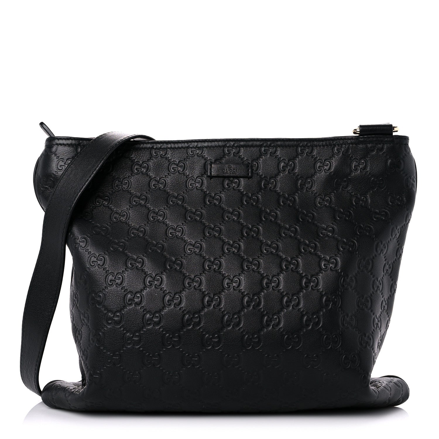 Gucci Guccissima Medium Flat Messenger Bag Black 1 of 12