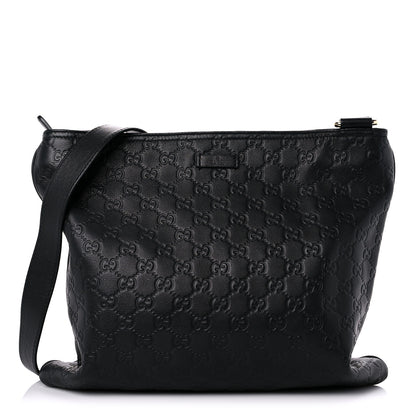 Gucci Guccissima Medium Flat Messenger Bag Black 1 of 12