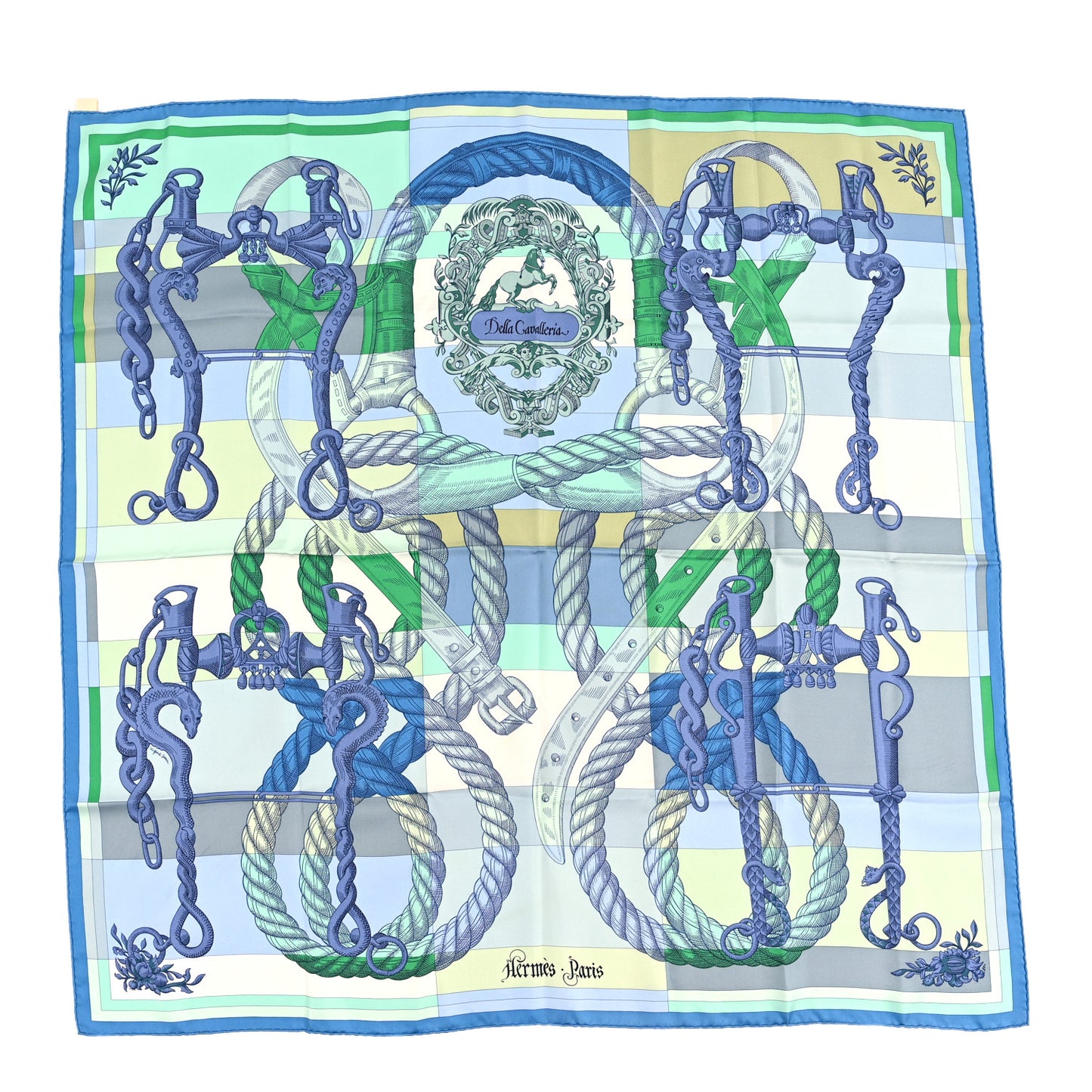 Silk Double Face Della Cavalleria Finesse Scarf 90 Bleu Vert Lavande