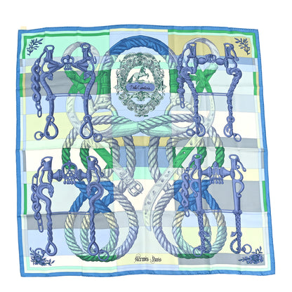 Hermes Silk Double Face Della Cavalleria Finesse Scarf 90 Bleu Vert Lavande 1 of 4