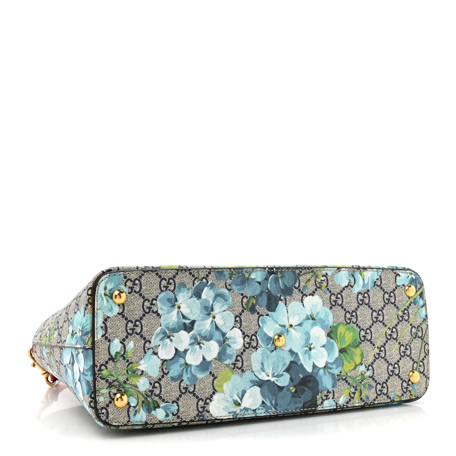Gucci GG Supreme Monogram Blooms Medium Zip Top Tote Beige Blue Navy Hibiscus Red 4 of 11