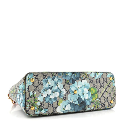 Gucci GG Supreme Monogram Blooms Medium Zip Top Tote Beige Blue Navy Hibiscus Red 4 of 11