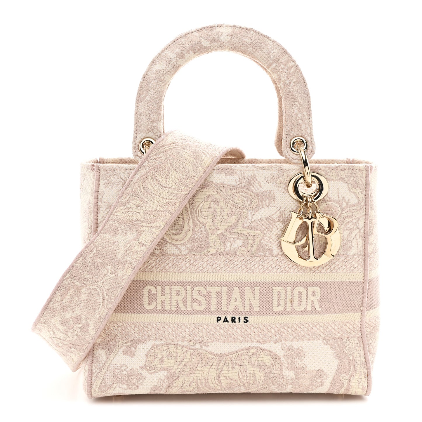 Canvas Toile De Jouy Reverse Embroidered Medium Lady D-Lite Rose