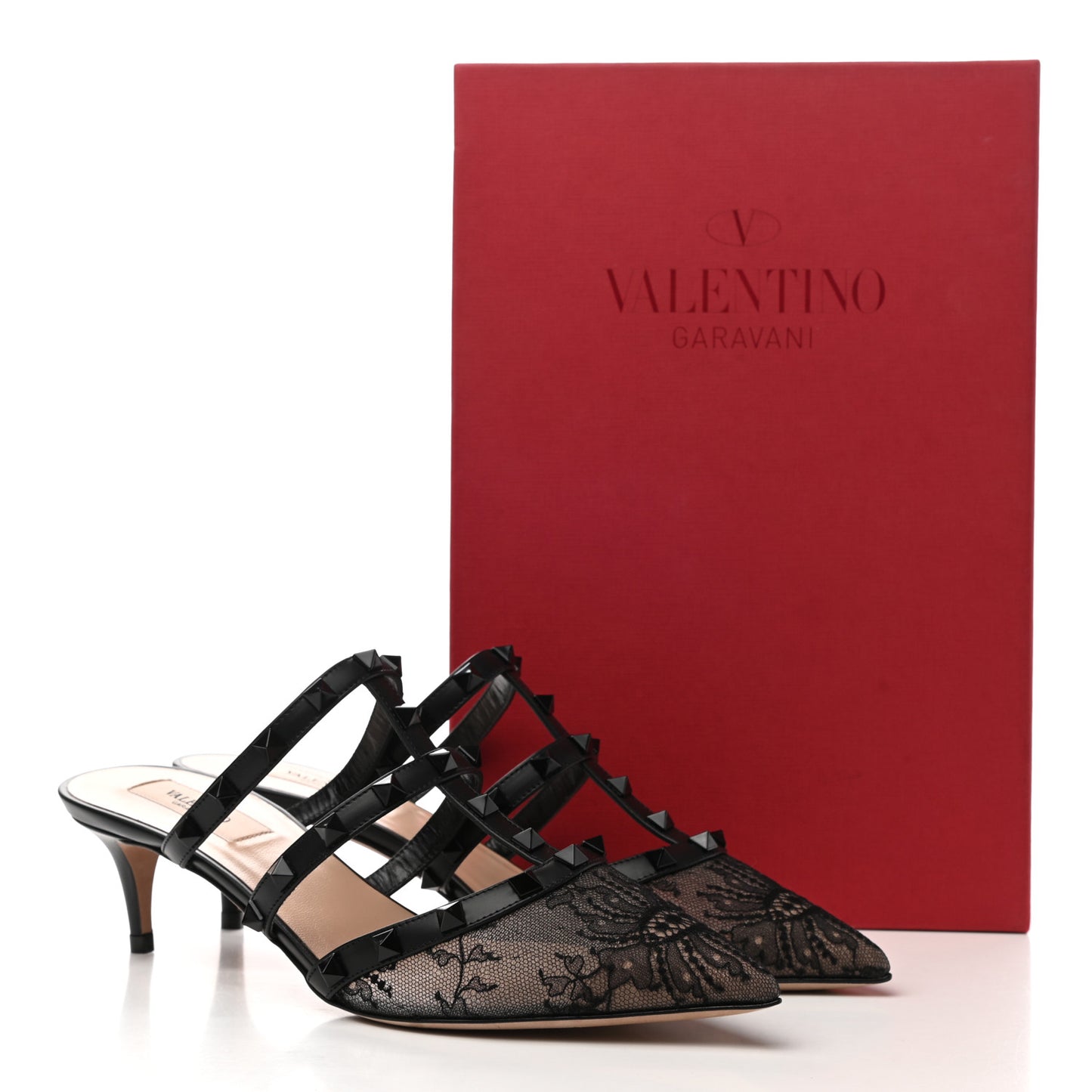 Lace Rockstud 50mm Cage Mules 38.5 Black