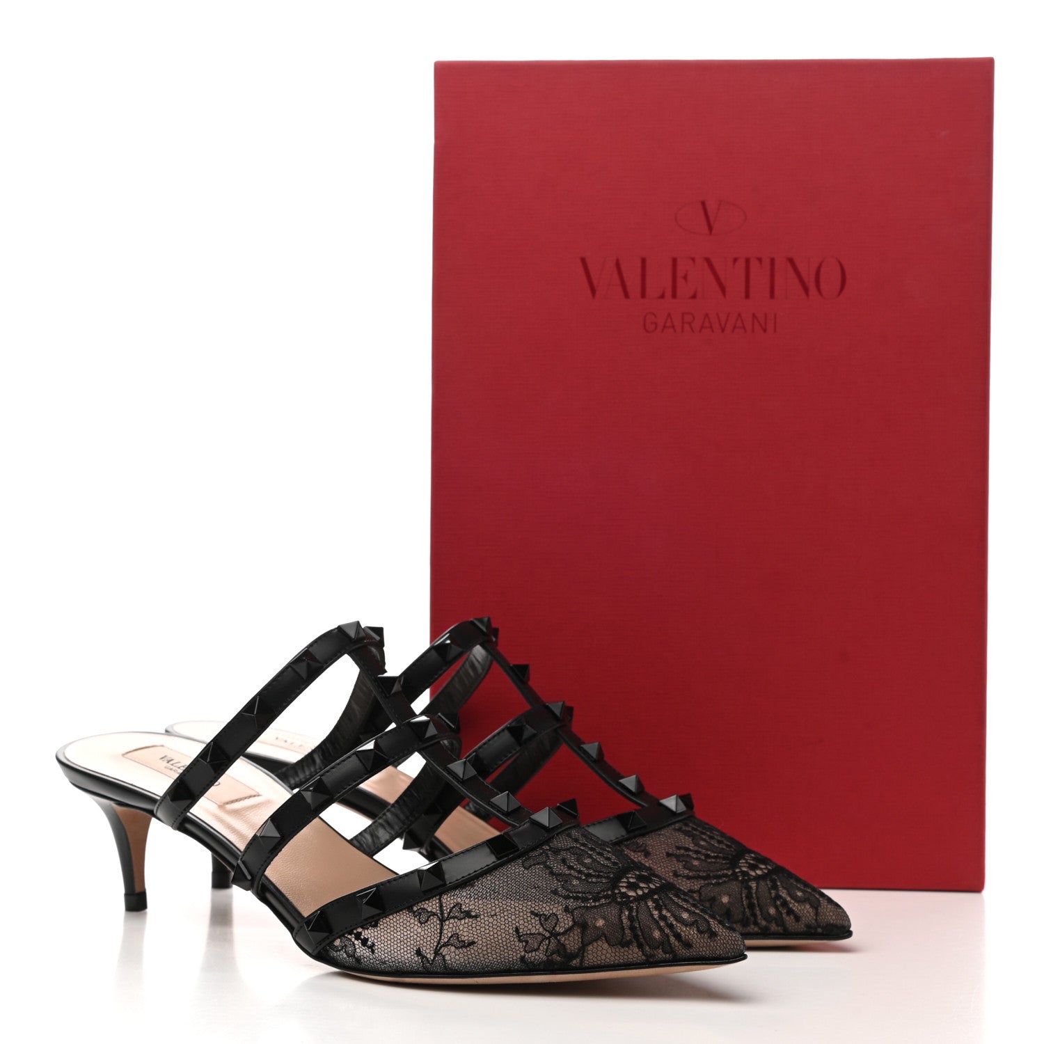 Valentino Garavani Lace Rockstud 50mm Cage Mules 38.5 Black 8 of 8