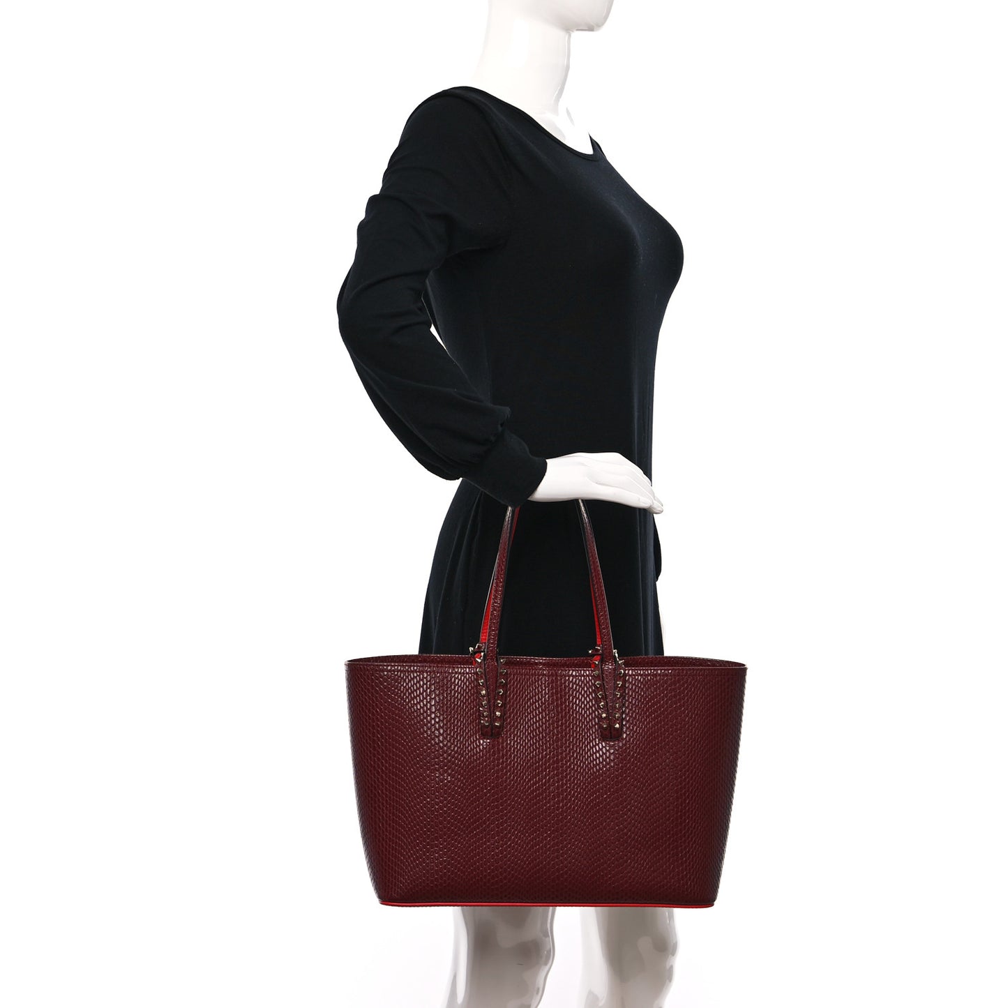 Calfskin Jurassic Embossed Spiked Small East West Cabata Tote Burgundy