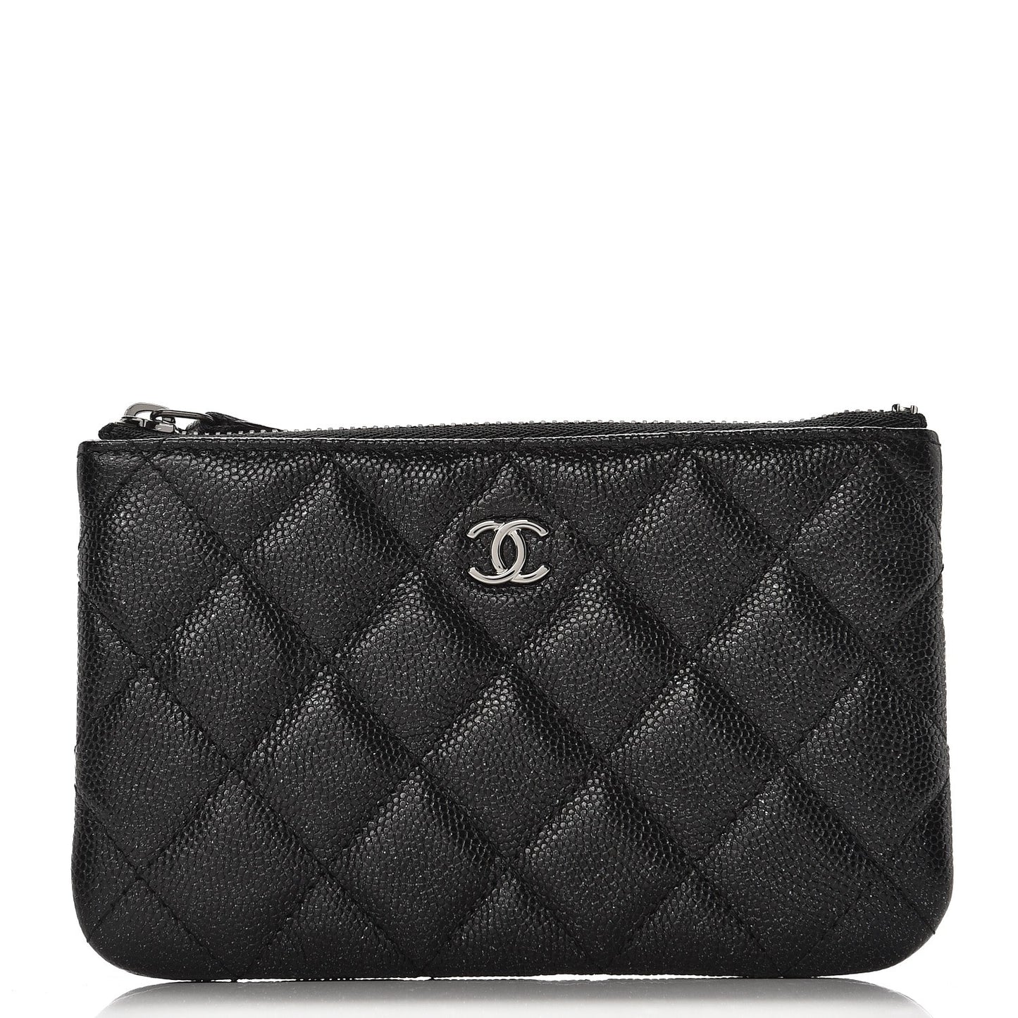 Iridescent Caviar Quilted Small Cosmetic Case Black