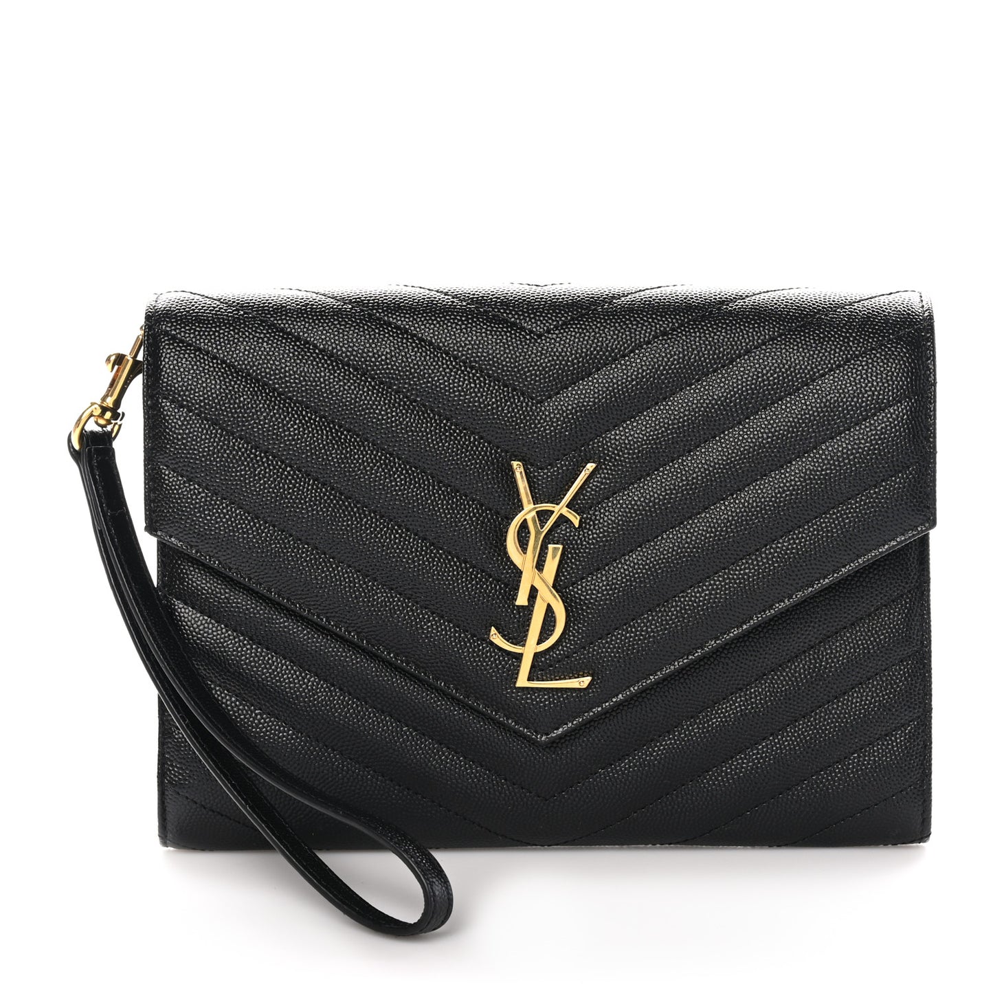 Grain De Poudre Matelasse Chevron Monogram Envelope Clutch Black