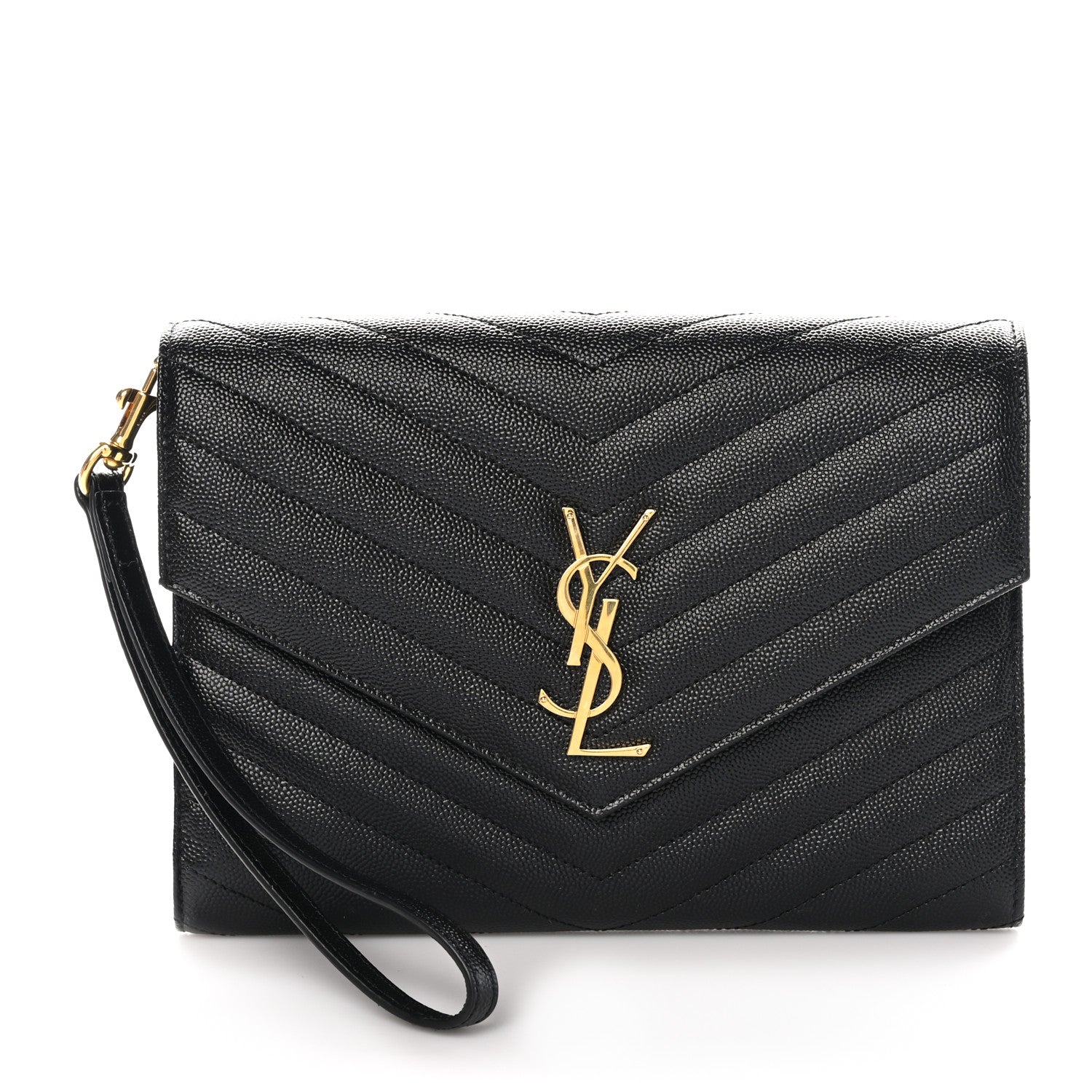 Saint Laurent Grain De Poudre Matelasse Chevron Monogram Envelope Clutch Black 1 of 8