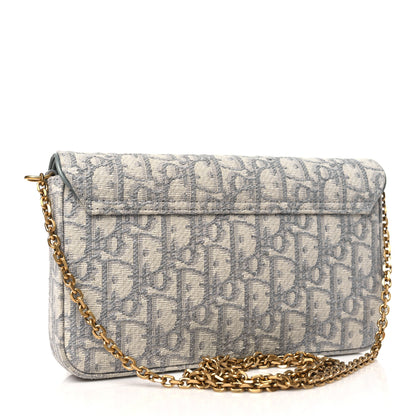 Christian Dior Oblique Medium Saddle Pouch With Chain Blue 3 of 10