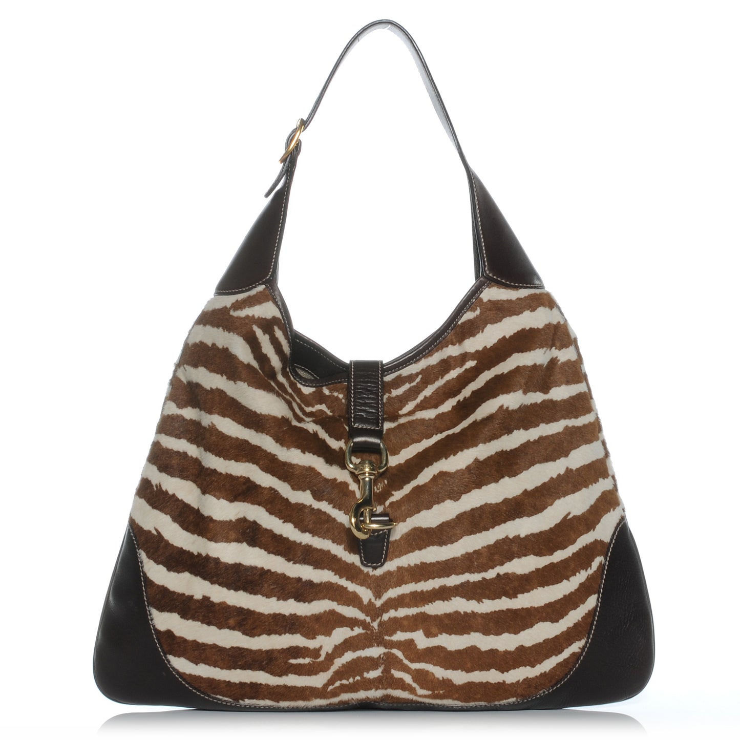Pony Hair Zebra Print Bouvier Hobo Brown