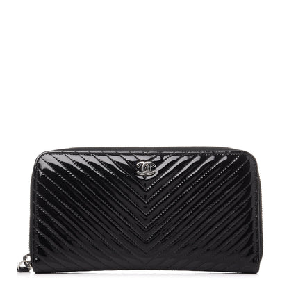 Chanel Patent Chevron Zip Around Wallet Black 1 of 10