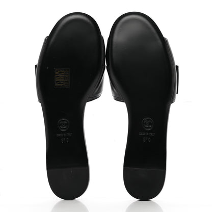 Chanel Lambskin Pearl Crystal CC Mules Sandals 37 Black 5 of 11