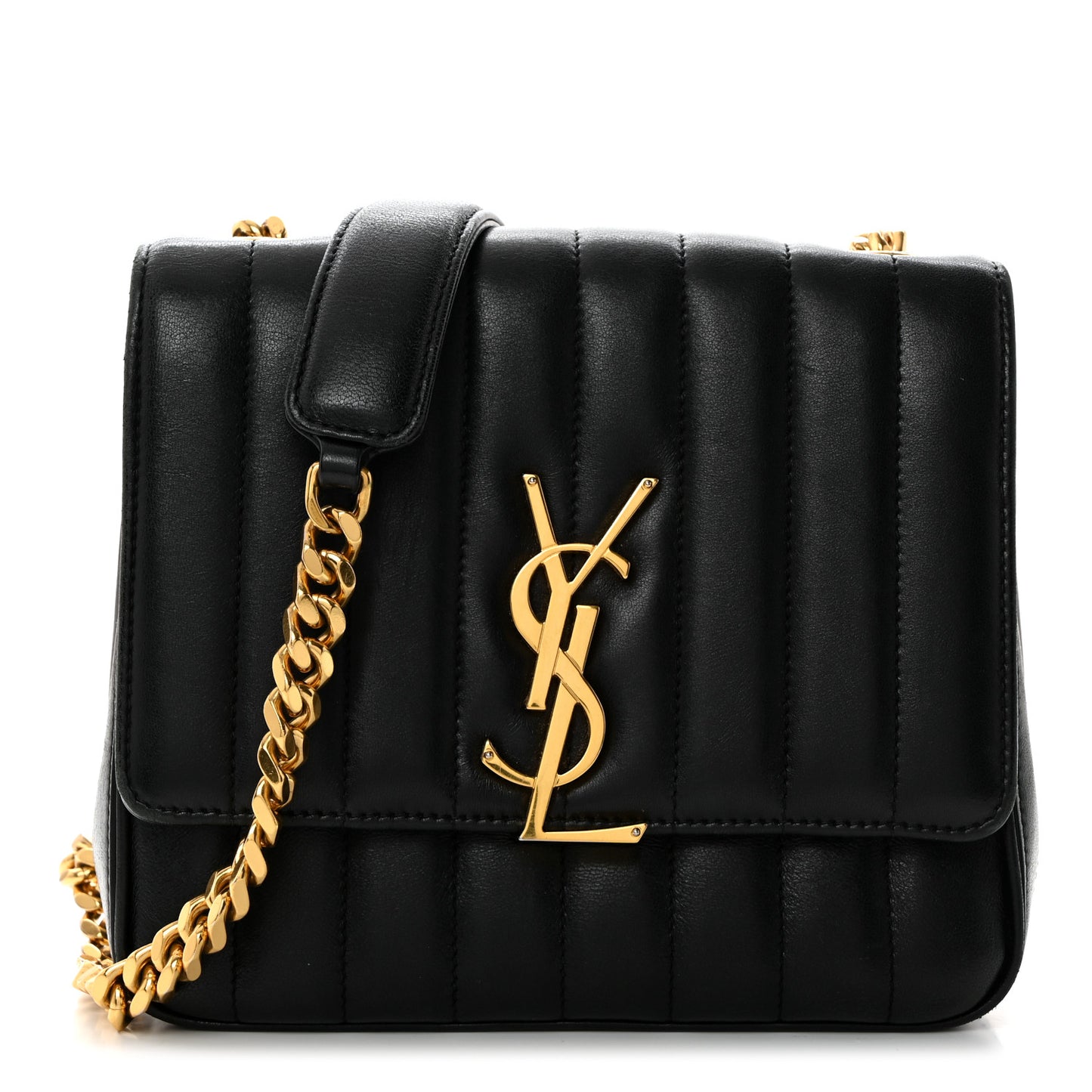 Lambskin Matelasse Monogram Medium Vicky Chain Bag Black