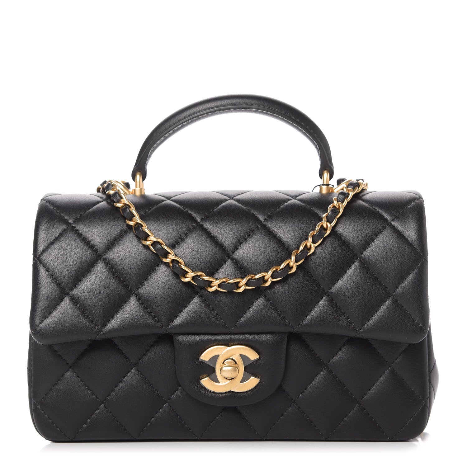 Chanel Lambskin Quilted Mini Top Handle Rectangular Flap Black 1 of 10