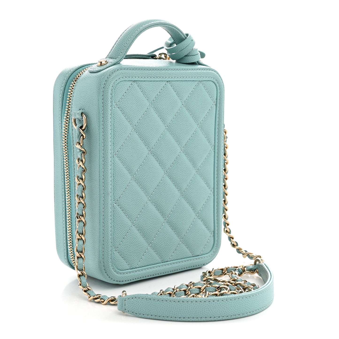 Caviar Quilted CC North South Filigree Vanity Case Light Blue