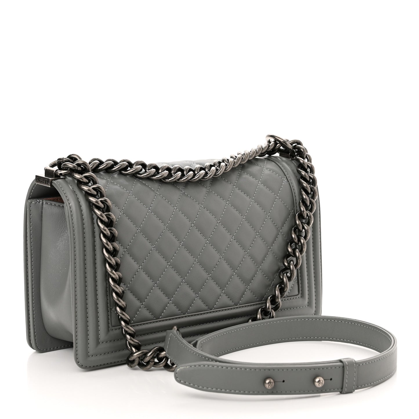 Lambskin Quilted Medium Boy Flap Grey