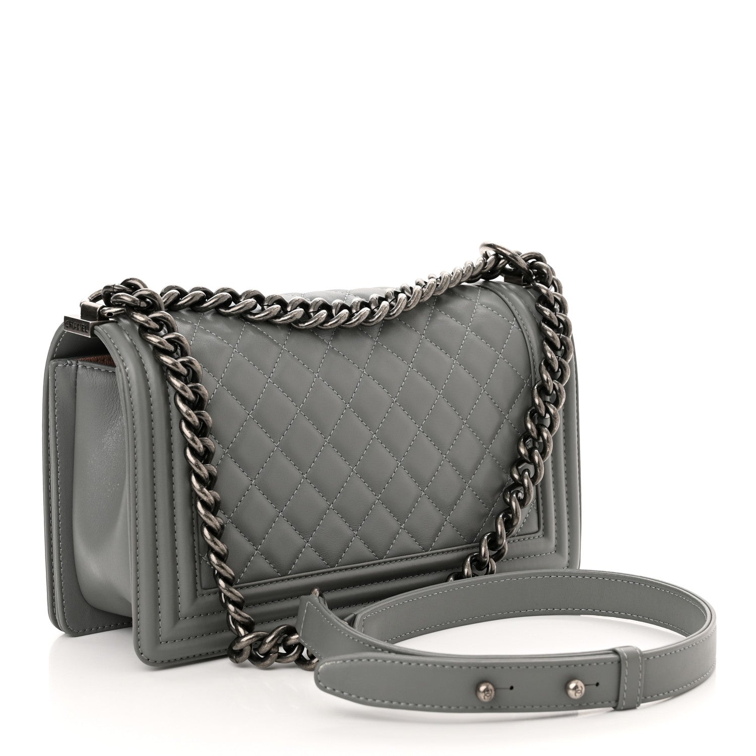 Chanel Lambskin Quilted Medium Boy Flap Grey 2 of 10