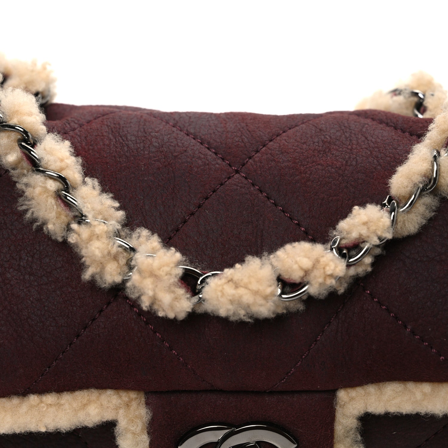 Chanel Shearling Quilted Medium Single Flap Bordeaux 8 of 12