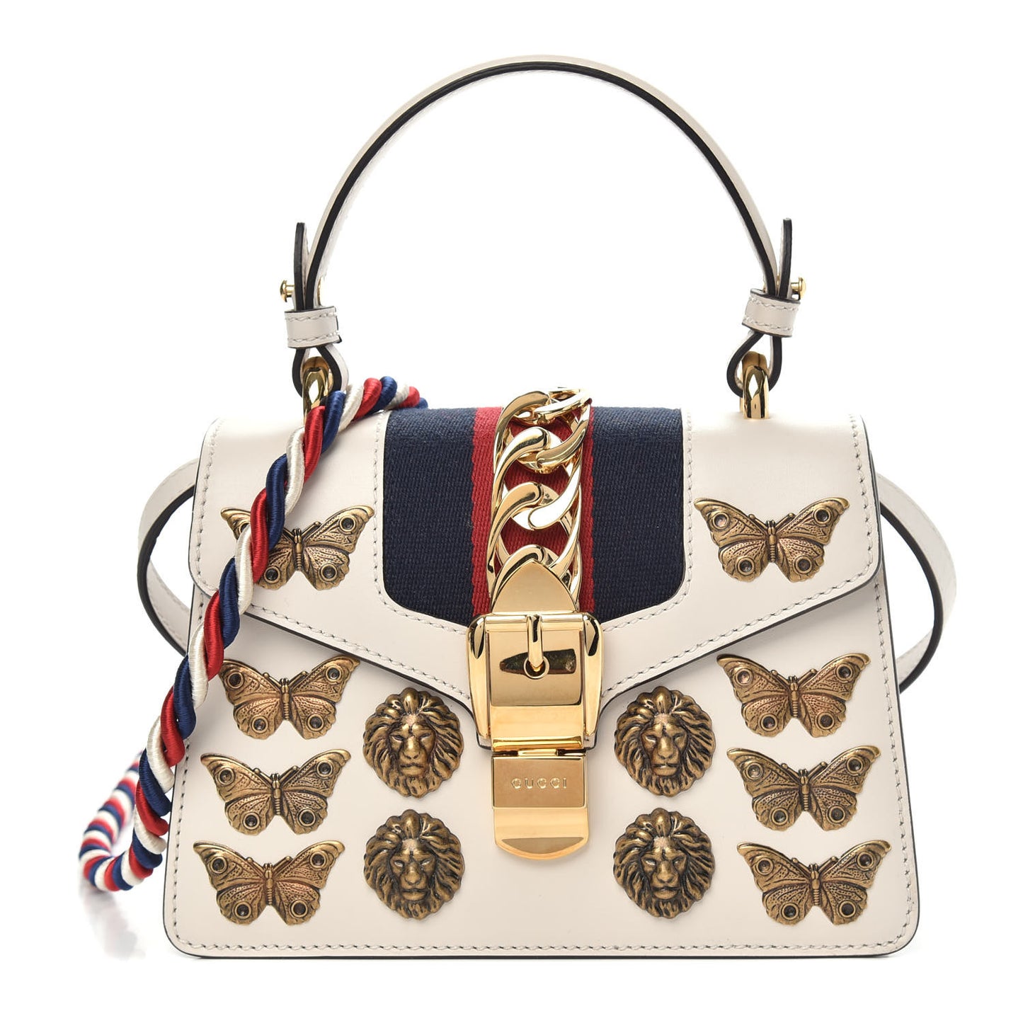 Calfskin Animal Studs Mini Sylvie Top Handle Bag White