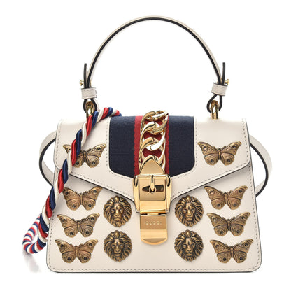 Gucci Calfskin Animal Studs Mini Sylvie Top Handle Bag White 1 of 9