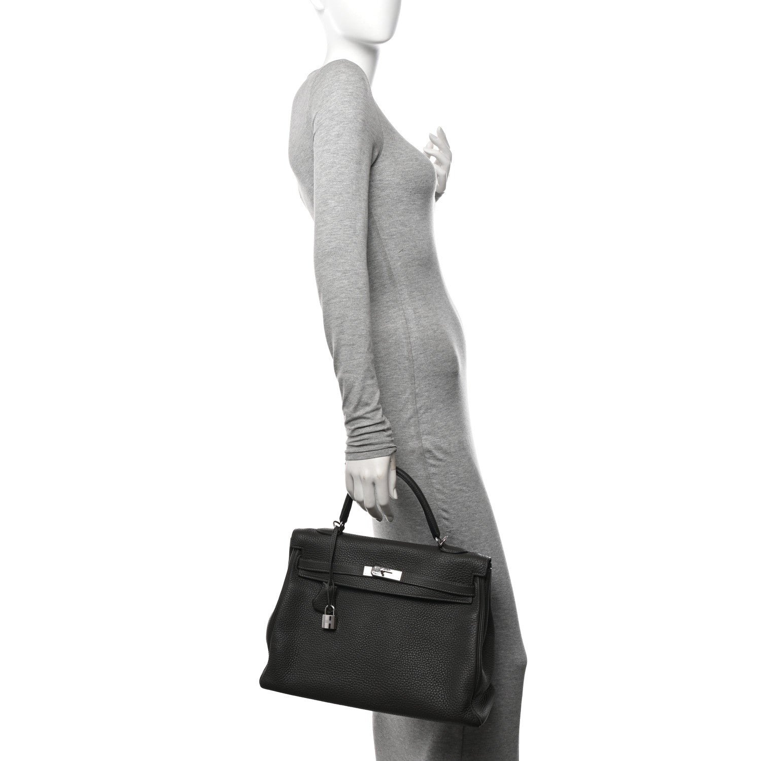 Hermes Taurillon Clemence Kelly Retourne 35 Etain Rouge Casaque 2 of 14