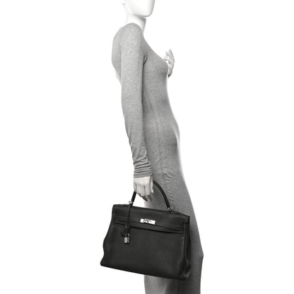 Hermes Taurillon Clemence Kelly Retourne 35 Etain Rouge Casaque 2 of 14
