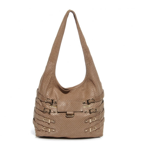 Jimmy Choo Metallic Leather Perforated Bardia Hobo Beige 1 of 6