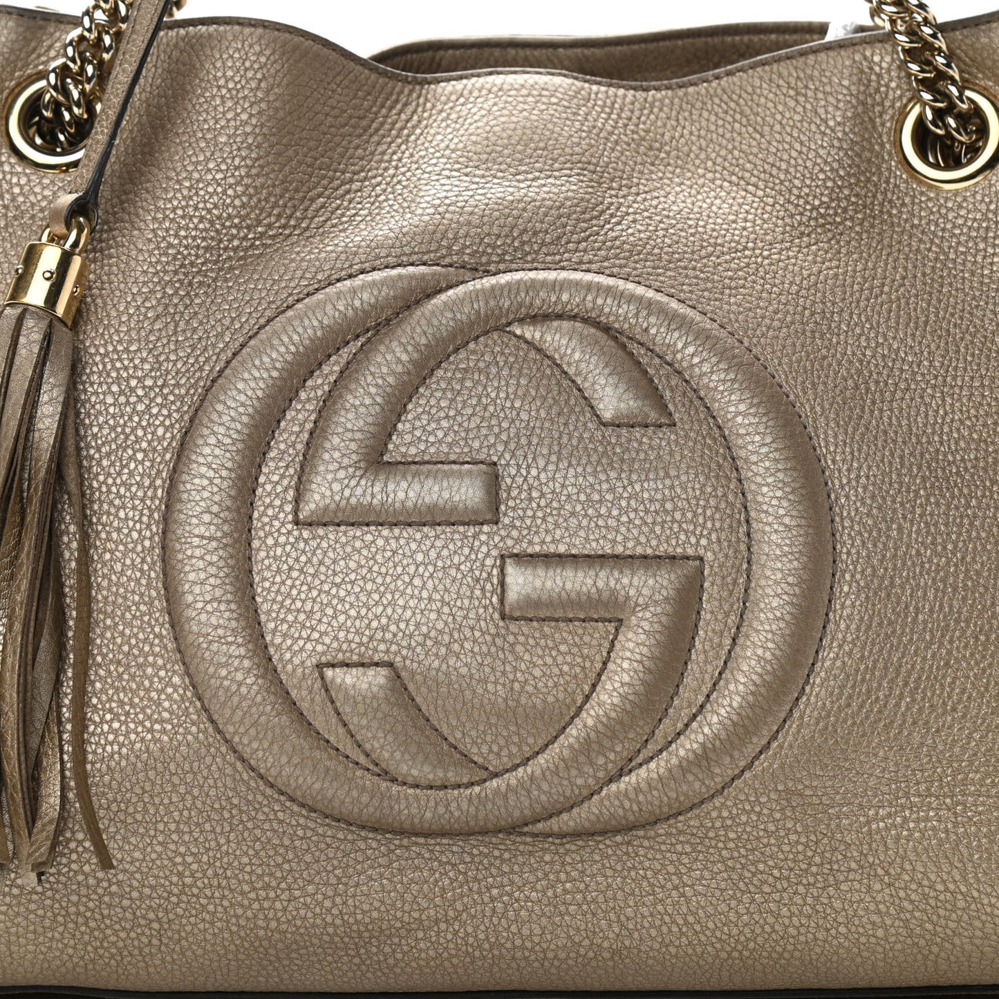 Metallic Pebbled Calfskin Medium Soho Chain Shoulder Bag Golden Beige