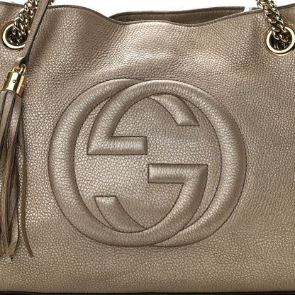 Gucci Metallic Pebbled Calfskin Medium Soho Chain Shoulder Bag Golden Beige 8 of 20