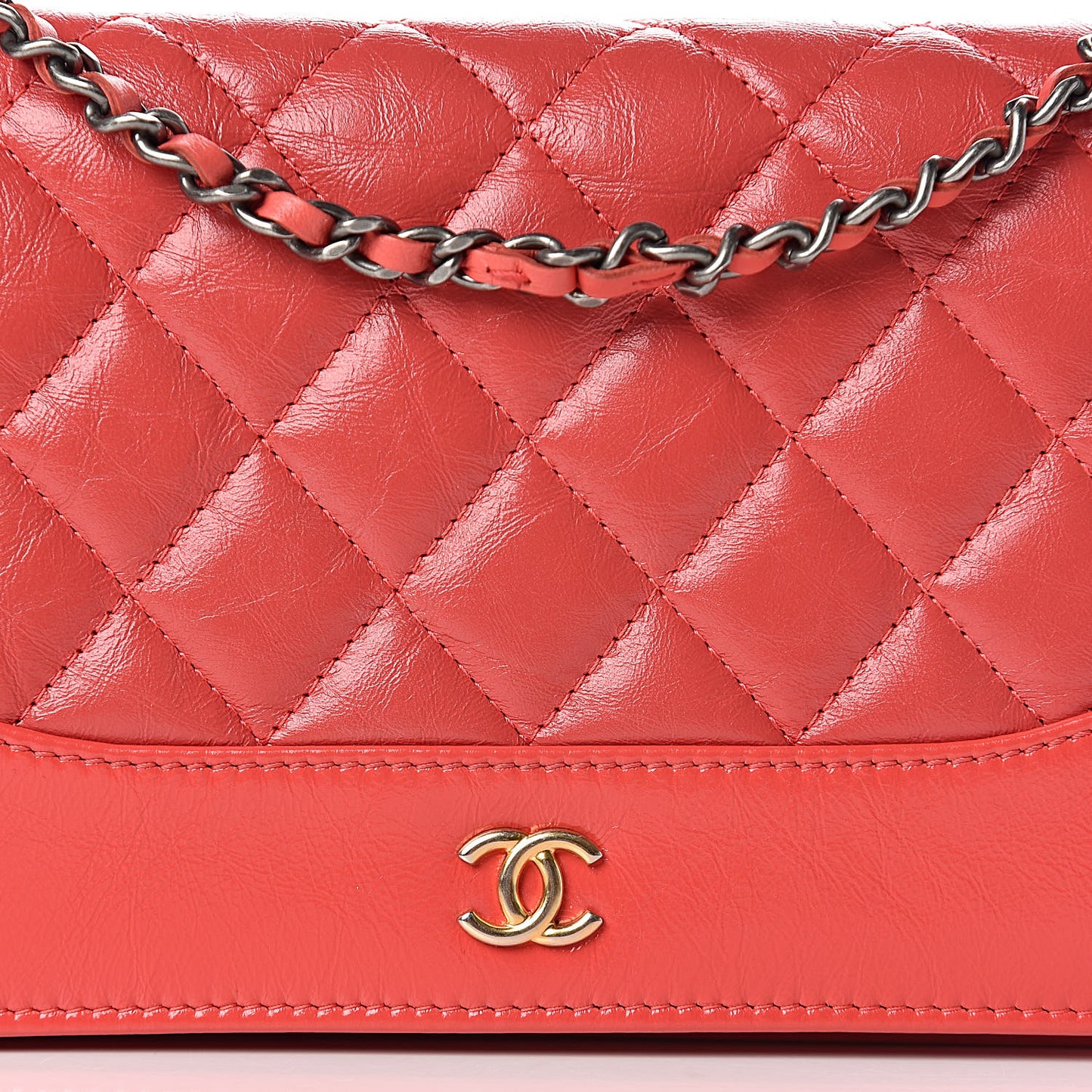 Patent Goatskin Quilted Gabrielle Wallet On Chain WOC Orange