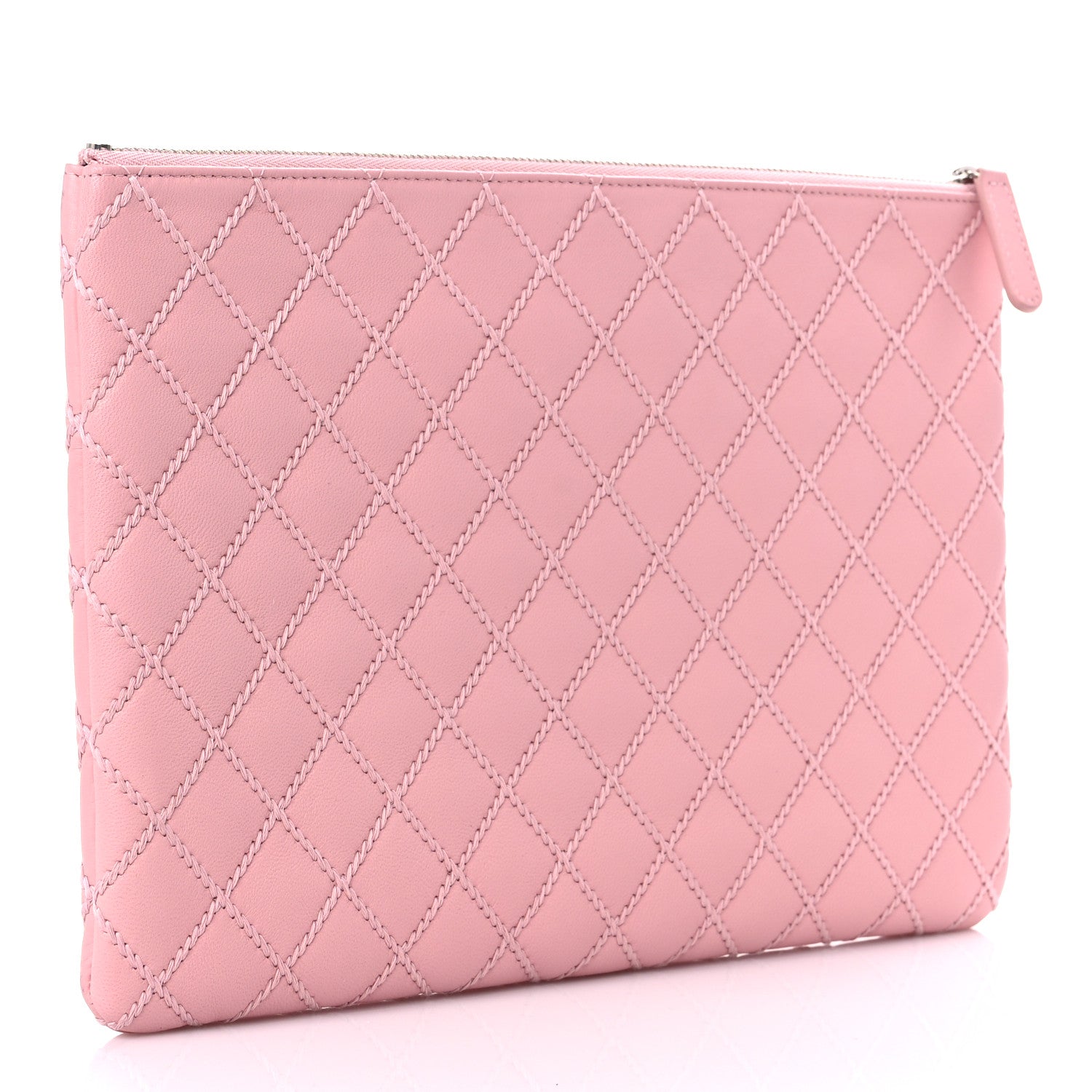 Chanel Calfskin Quilted Enamel CC Stitched Medium Cosmetic Case Pink 3 of 13