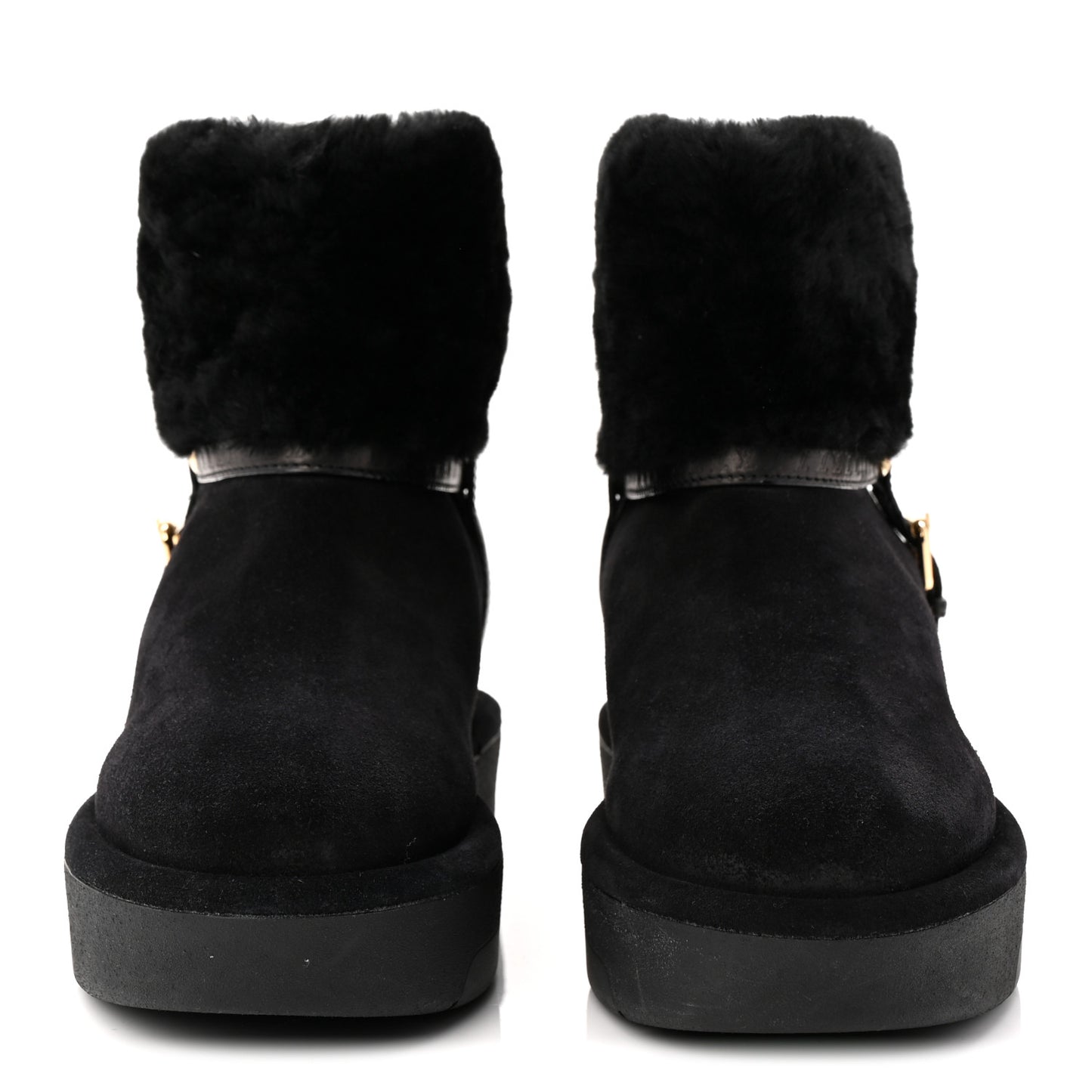 Suede Calfskin Shearling Aspen Platform Ankle Boots 37 Black