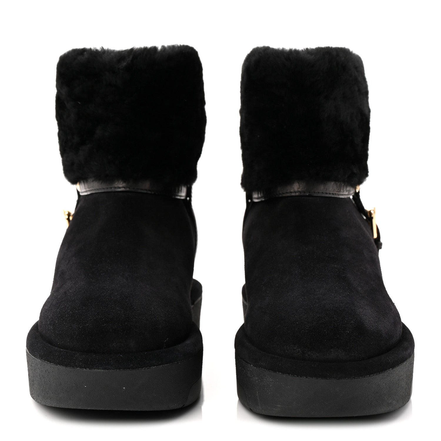 Louis Vuitton Suede Calfskin Shearling Aspen Platform Ankle Boots 37 Black 2 of 9