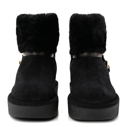 Louis Vuitton Suede Calfskin Shearling Aspen Platform Ankle Boots 37 Black 2 of 9