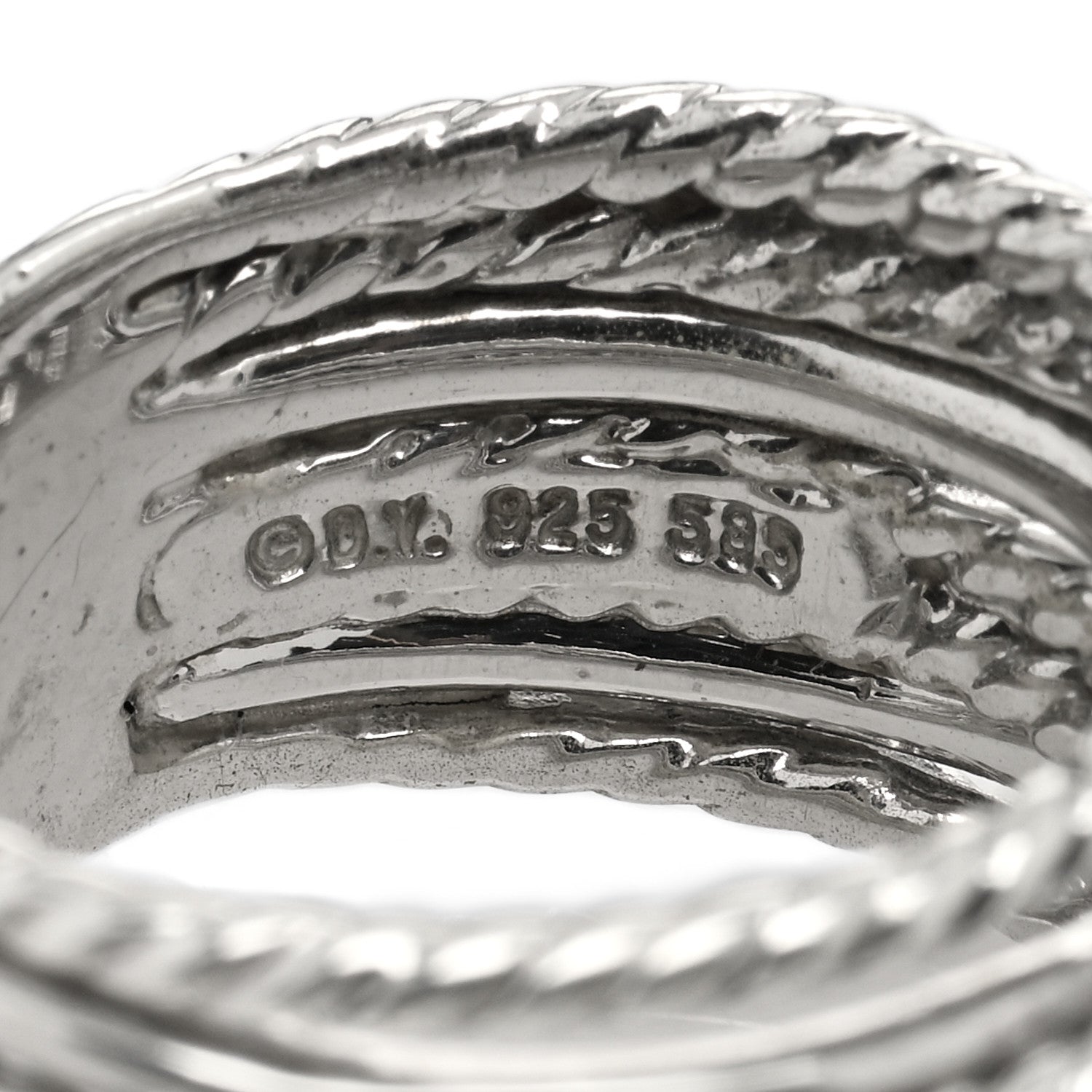 David Yurman Sterling Silver 14K White Gold Diamond Wide Crossover Cable Ring 51 5.75 3 of 3