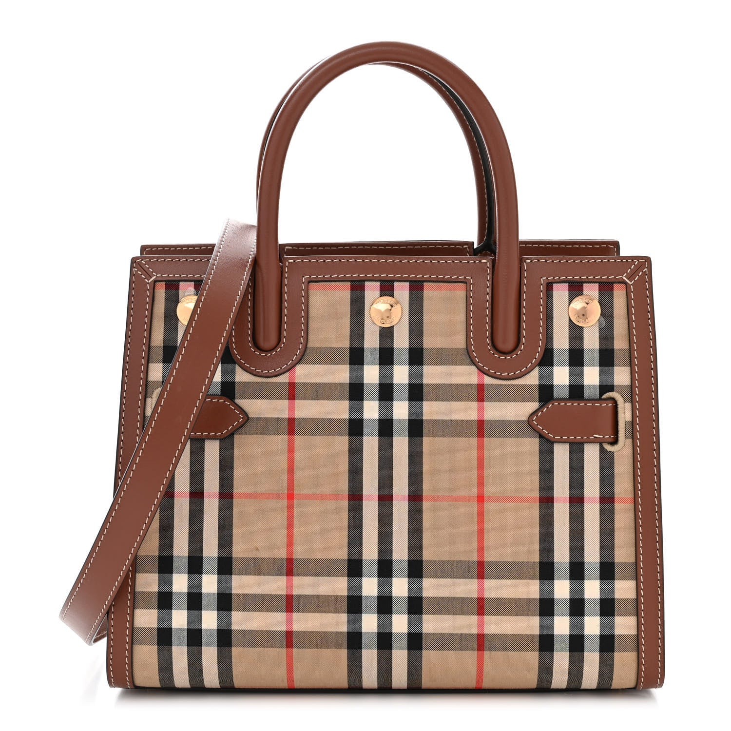 Burberry Calfskin Vintage Check Mini Two Handle Title Bag Archive Beige 1 of 10